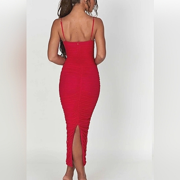 Babyboo Rochelle Maxi Dress L Red Mesh Bodycon Plunge Neckline NEW Vixen Party - Picture 5 of 15
